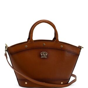 NWT PRATESI FIRENZE Made in Italy Tulip Shaped Satchel  Brown Leather handbag.